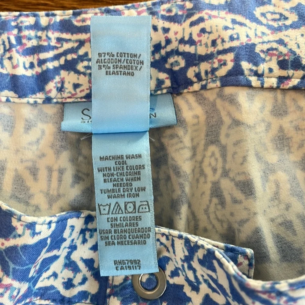 SO blue Sigrid Olsen size 8 blue purple white pattern pants - Picture 4 of 4